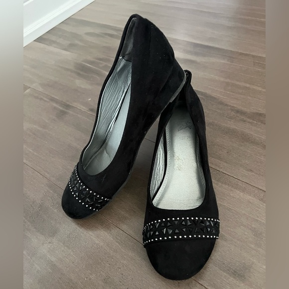 Girls black dress shoe bundle lot size 3,4,5 flats, ballerina, wedge - Picture 5 of 6